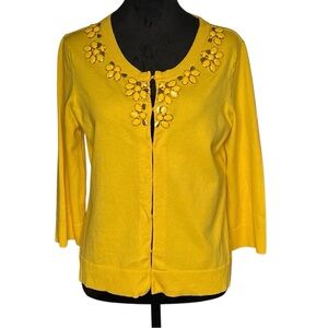 CHARTER CLUB Cardigan Bejeweled Embellished Yellow 3/4 Sleeve Hook&Eye Closure M